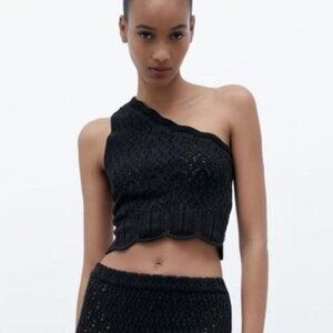 Zara Pointelle Knit Top in Black